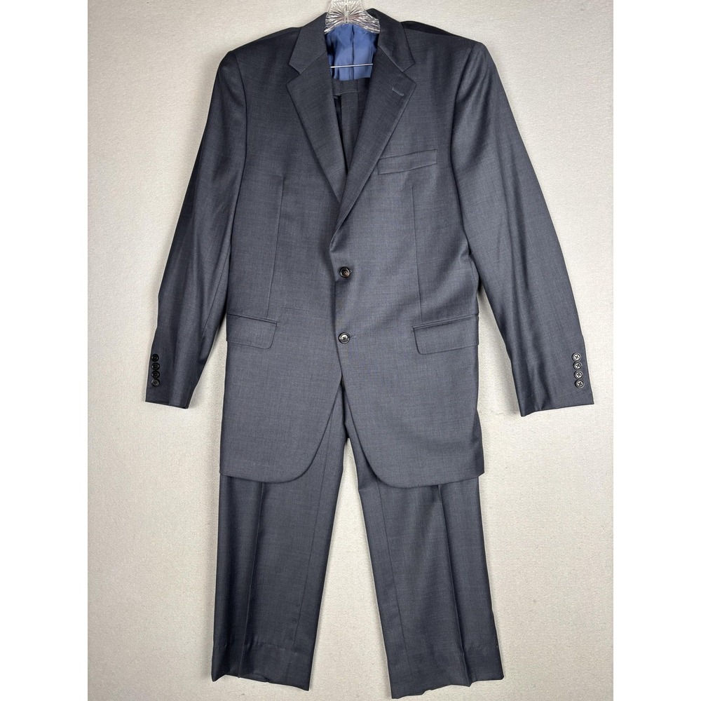 Hickey Freeman Traveler Suit Mens 42L32W Gray Solid 2 Button Wool USA 2 Piece